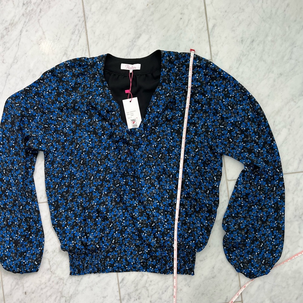 NWT Parker Smock 3/4 Long Sleeve Jasmine Blue Floral Blouse - Picture 4 of 6